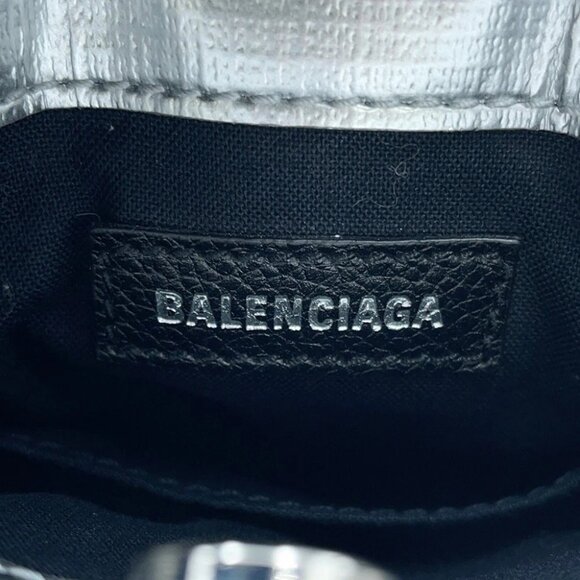 BALENCIAGA shopping phone holder bag Size Mini Leather Silver/Black 593826 - Picture 15 of 16